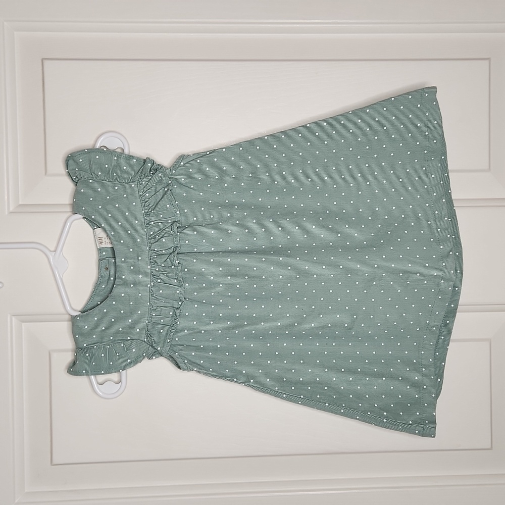 H&M Light Turquoise White Dot Ruffle Dress Size 9M NWT
